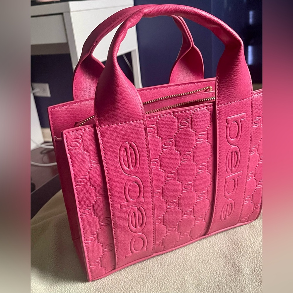 Bebe Pink Structured Tote Bag with Embossed Design - Picture 5 of 11